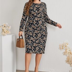 Elegant Black and Brown Patterned Dress